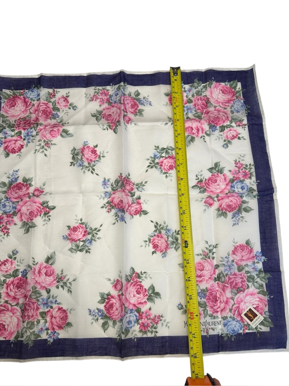 Yves Saint Laurent NWOT 100% Silk Pink and Blue Floral Print Neckerchief - Picture 8 of 8